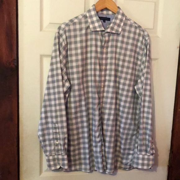 Tommy Hilfiger Other - Tommy Hilfiger White Green Blue Purple Graph Plaid Dress Shirt Mens 17 34-35